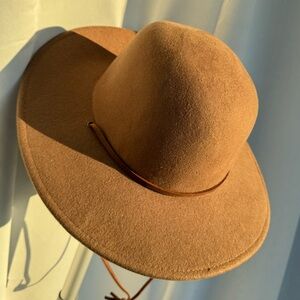 Brixton large brim brown wool hat with leather strap